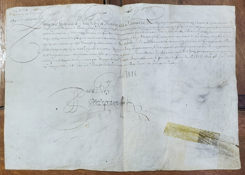 Ludovic al XIII-lea Regele Frantei, Document original, semnat olograf si datat 1623