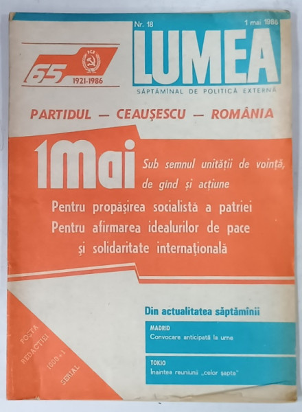 LUMEA , SAPTAMANAL DE POLITICA EXTERNA NR. 18 , 1 MAI 1986