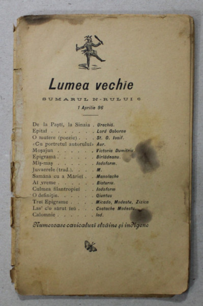 LUMEA VECHIE , PUBLICATIE BI - MENSUALA ILUSTRATA , NR. 6 , 1 APRILIE  , 1896
