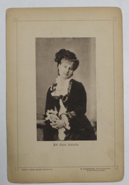 Mad. ELENA SINICARIU  , FOTOGRAFIE DIN  ALBUMUL  NATIONAL , SERIE DE BUCAREST , EDITEUR LYONEL BONDY , FOTOGRAF W. CRONENBERG , CCA .  1900
