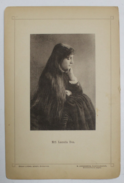 Mad. LUCRETIA DON.  , FOTOGRAFIE DIN  ALBUMUL  NATIONAL , SERIE DE BUCAREST , EDITEUR LYONEL BONDY , FOTOGRAF W. CRONENBERG , CCA .  1900