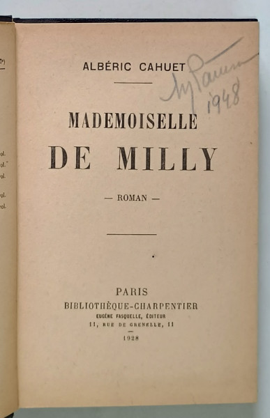 MADEMOISELLE DE MILLY , roman par ALBERIC CAHUET , 1928