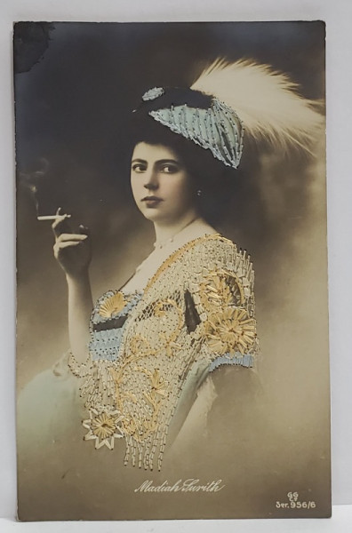 MADIAH SURITH , CARTE POSTALA CU CUSATURI DIN FIR DE MATASE , INCEPUTUL SEC. XX