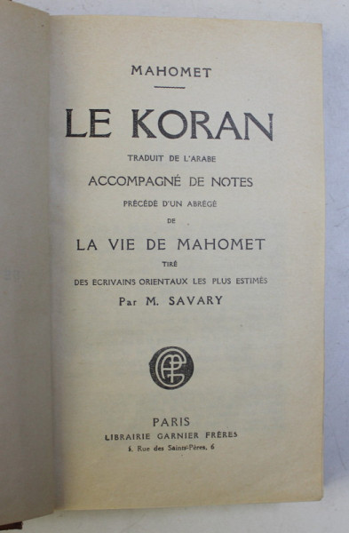 MAHOMET - LE KORAN par M. SAVARY