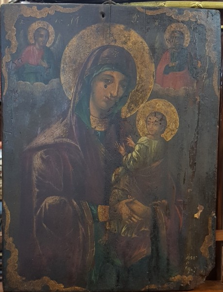 MAICA DOMNULUI CU PRUNCUL, ICOANA  ROMANEASCA, DATATA 1858
