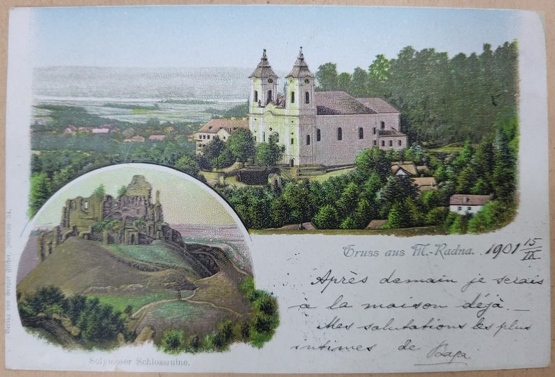 MANASTIREA RADNA SI CASTELUL SOIMOS ,MONTAJ ,  CROMOLITOGRAFIE , CARTE POSTALA CLASICA