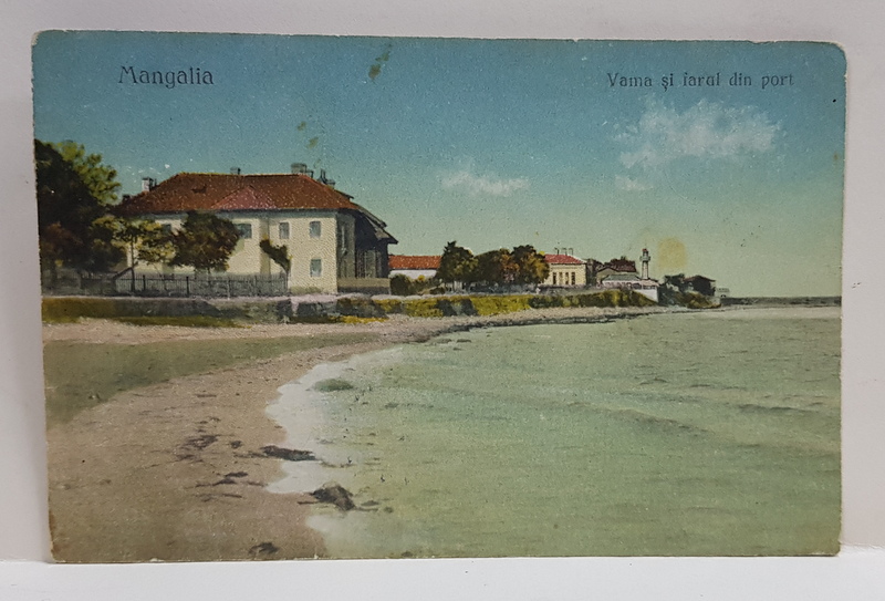 MANGALIA - VAMA SI FARUL DIN PORT , CARTE POSTALA ILUSTRATA , POLICROMA, CIRCULATA , DATATA 1925