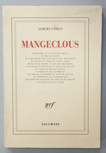 MANGECLOUS , roman par ALBERT COHEN , 1988