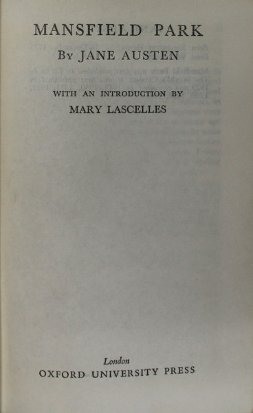 MANSFIELD PARK  by JANE AUSTEN , 1965
