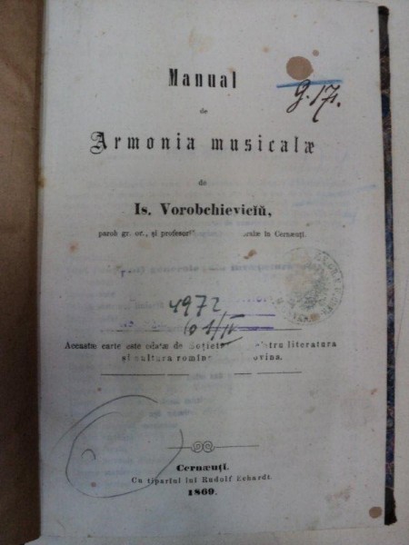 MANUAL DE ARMONIA  MUZICALA - IS. VOROBCHIEVICIU  CERNAUTI 1869