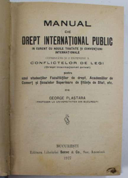 MANUAL DE DREPT INTERNATIONAL PUBLIC ...de GEROGE PLASTARA, BUC. 1927