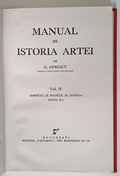 MANUAL DE ISTORIA ARTEI de G. OPRESCU , VOLUMUL II , 1946