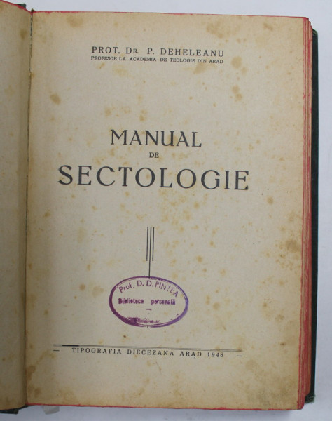 MANUAL DE SECTOLOGIE de P. DEHELEANU , 1948