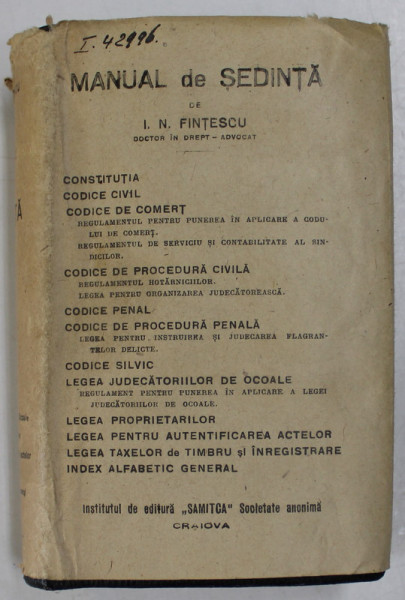 MANUAL DE SEDINTA de I.N. FINTESCU , 1914