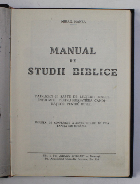 MANUAL DE STUDII BIBLICE de MIHAIL MANEA , EDITIE XEROXATA , INTERBELICA