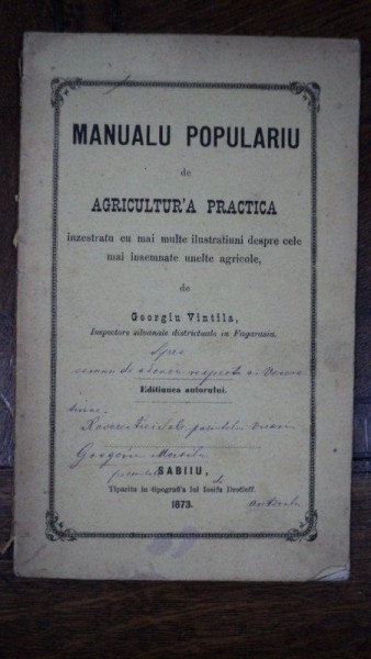 Manual Popular de Agricultura Practica, George Vintila, Sibiu 1873
