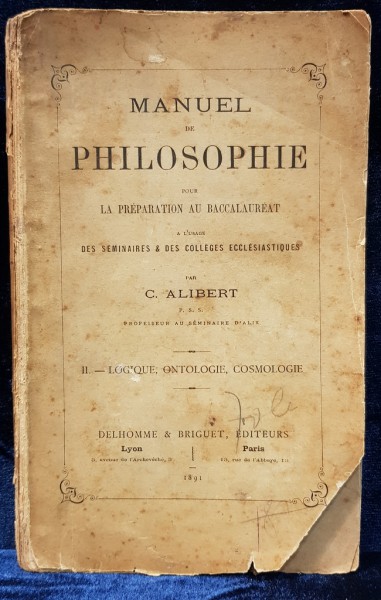 MANUEL DE PHILOSOPHIE par C. ALIBERT - PARIS, 1891