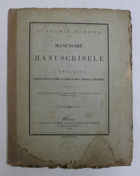 MANUNCHIU DIN MANUSCRISELE LUI G . SAULESCU , 1883