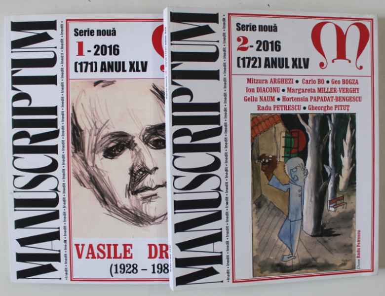 MANUSCRIPTUM , REVISTA , SUMAR : VASILE DRAGUT ..GEO BOGZA ...GELLU NAUM ..RADU PETRESCU , NR. 1- 2 , 2016