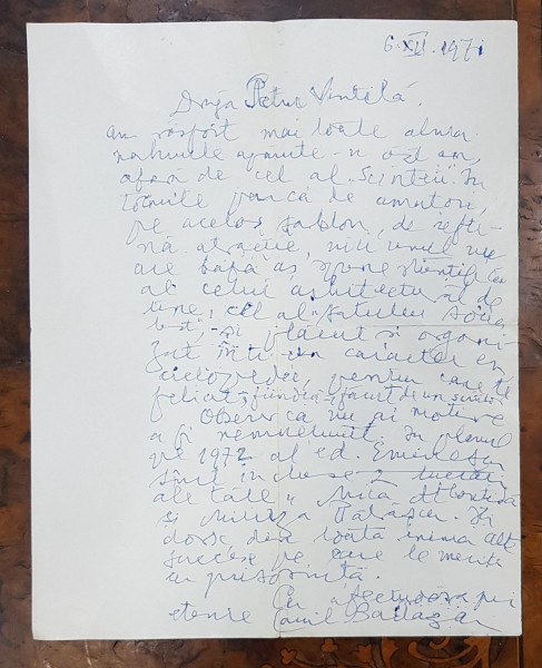 MANUSCRIS PETRU VINTILA, DATAT 1971