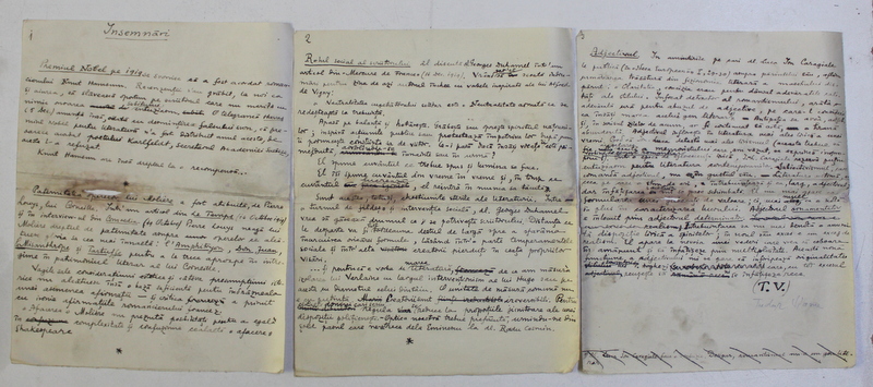 MANUSCRIS TUDOR VIANU , CUPRINDE ARTICOLE APARUTE IN REVISTA ' CRONICA '  XV , NR. 2 - 3 , 1 FEBR. 1920