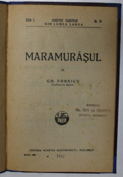 MARAMURASUL de GH. VORNICU , 1928