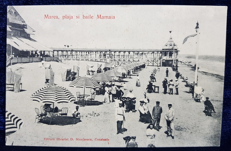 MAREA . PLAJA SI BAILE MAMAIA , CARTE POSTALA ILUSTRATA , MONOCROMA, NECIRCULATA , PERIOADA INTERBELICA