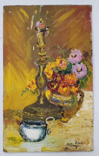 Maria Proca Jinga (1928- 2015) - Natura statica cu sfesnic si vas cu flori