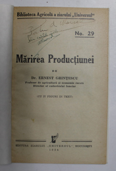 MARIREA PRODUCTIUNEI de ERNEST GRINTESCU , 1934