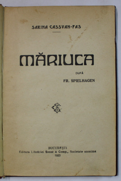 MARIUCA de SARINA CASSVAN - PAS , 1923