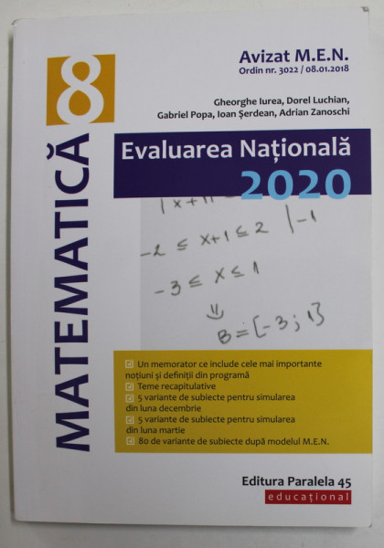 MATEMATICA - EVALUAREA NATIONALA  2020 , CLASA A VIII -A de GHEORGHE IUREA ...ADRIAN ZANOSCHI , 2019