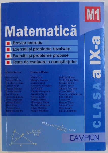 MATEMATICA - M1 - CLASA A IX-a - BREVIAR TEORETIC - EXERCITII SI PROBLEME REZOLVATE - EXERCITII SI PROBLEME PROPUSE - TESTE RECAPITULATIVE, 2011 , PREZINTA HALOURI DE APA