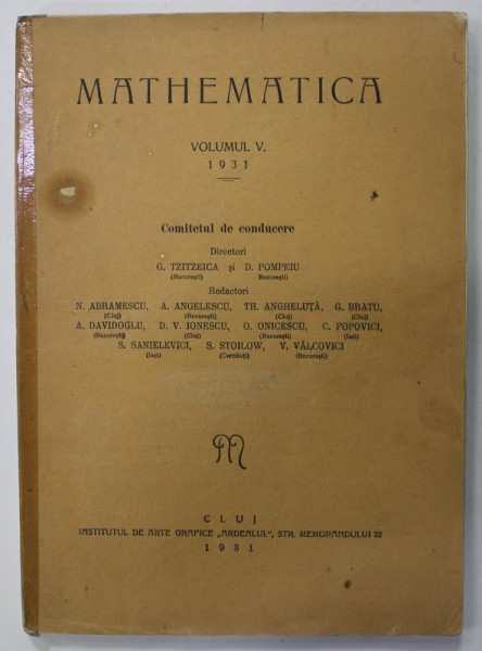 MATHEMATICA , VOLUMUL V , 1931 , TEXT IN LIMBA FRANCEZA