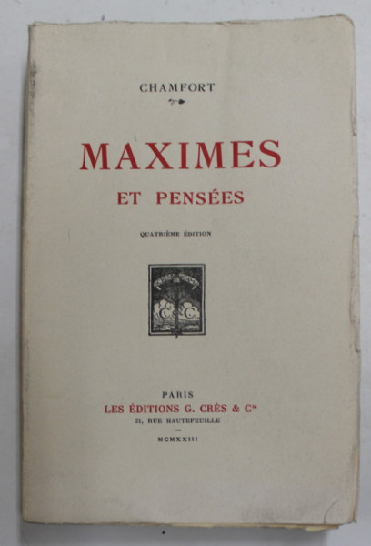 MAXIMES ET PENSEES par CHAMFORT , 1923