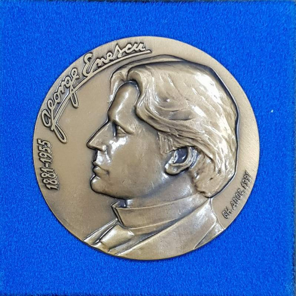 MEDALIE  ' GEORGE ENESCU 1881 - 1955 ' , LUCRATA DE GHEORGHE ADOC , MATERIAL  - BRONZ , LANSATA 1994