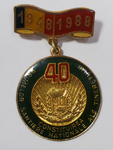 Medalie UTC 1948-1988 40 Ani de la Construirea Primelor Santiere Nationale Ale Tineretului