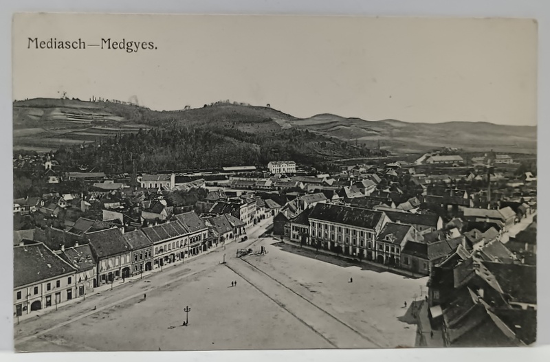 MEDIAS , PIATA CENTRALA , CARTE POSTALA ILUSTRATA , 1918