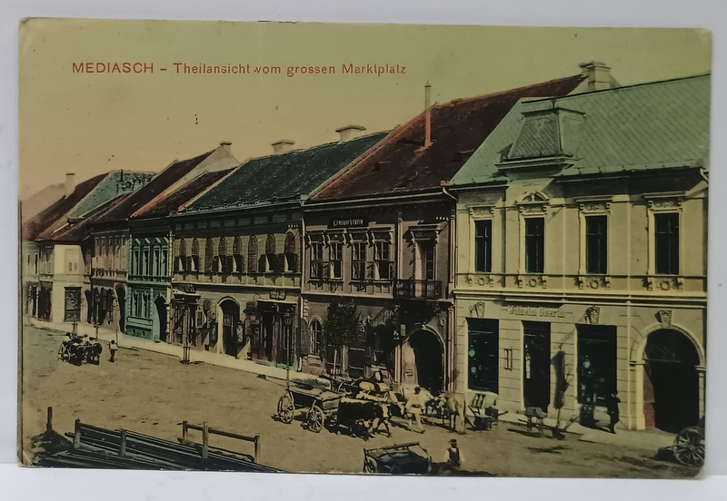 MEDIAS , VEDERE PARTIALA DIN PIATA MARE , CARTE POSTALA ILUSTRATA , 1917