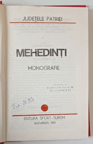 MEHEDINTI - JUDETELE PATRIEI de ELENA CATRINA ...NICOLAE TRUSCA , 1981