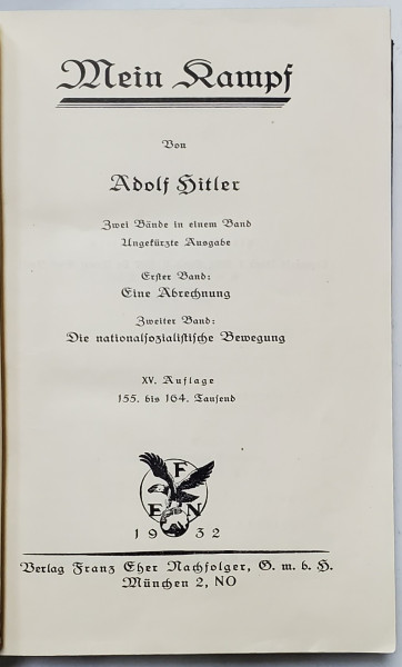 Mein Kampf von Adolf Hitler - Munchen, 1932