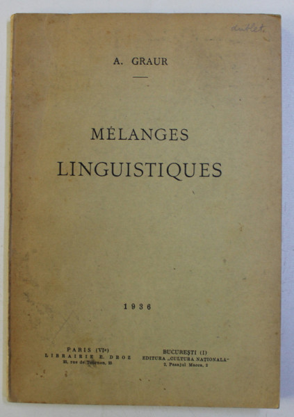 MELANGES LINGUISTIQUES par A. GRAUR , 1936