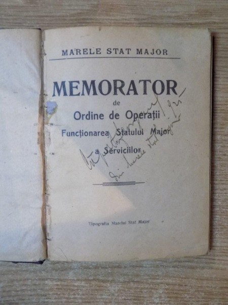 MEMORATOR DE ORDINE DE OPERATII , FUNCTIONAREA STATULUI MAJOR A SERVICIILOR