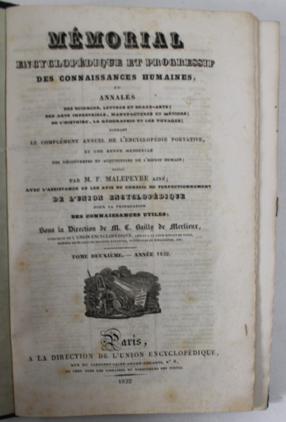 MEMORIAL ENCYCLOPEDIQUE ET PROGRESSIF DES CONNAISANCES HUMAINES, redige par M.F. MALEPEYRE ,   TOME DEUXIEME , 1832
