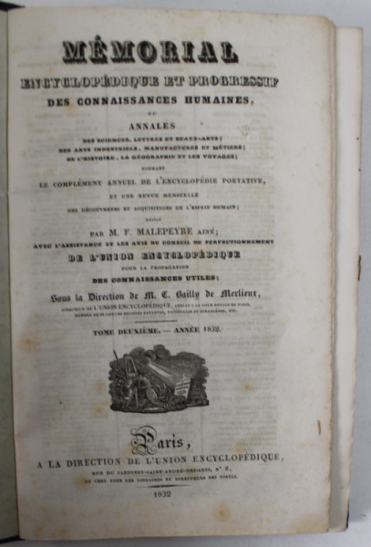 MEMORIAL ENCYCLOPEDIQUE ET PROGRESSIF DES CONNAISSANCES HUMAINES, redige par M.F. MALEPEYRE ,   TOME DEUXIEME , 1832