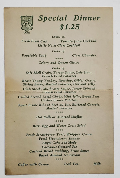MENIU , SPECIAL DINNER , RESTAURANTUL ATLANTIC CITY , NEW - YORK , 1933