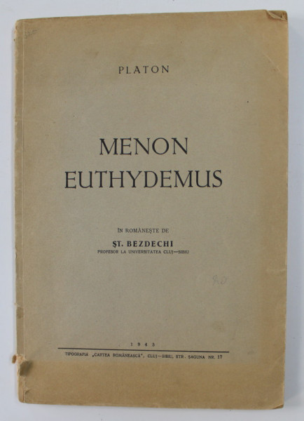 MENON EUTHYDEMUS de PLATON 1943