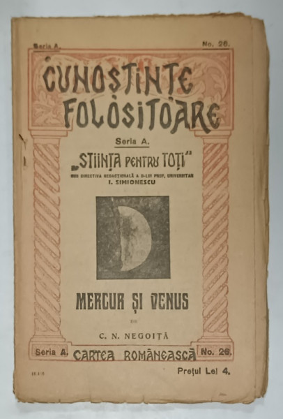 MERCUR SI VENUS de C.N. NEGOITA , EDITIE INTERBELICA