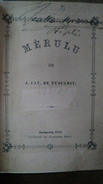 Merulu de Cavaler de Puscariu, Budapesta 1883