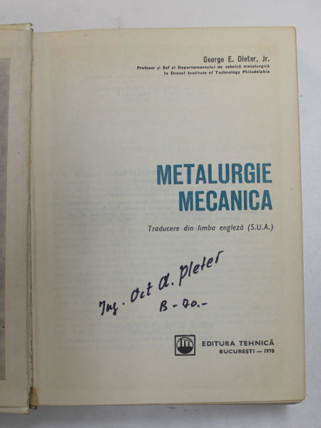 METALURGIE MECANICA de GEORGE E.  DIETER JR. , 1970