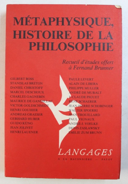 METAPHYSIQUE, HISTOIRE DE LA PHILOSOPHIE, 1981